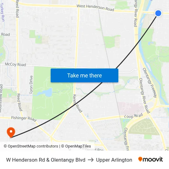 W Henderson Rd & Olentangy Blvd to Upper Arlington map