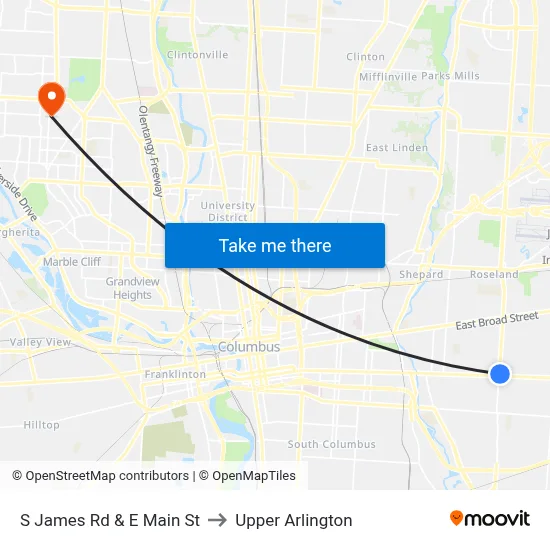 S James Rd & E Main St to Upper Arlington map