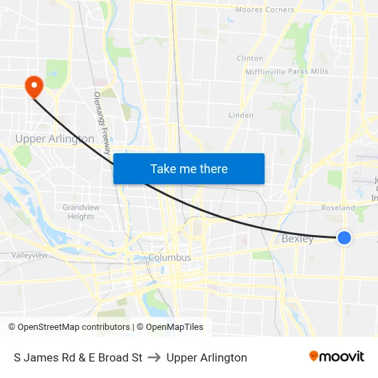 S James Rd & E Broad St to Upper Arlington map
