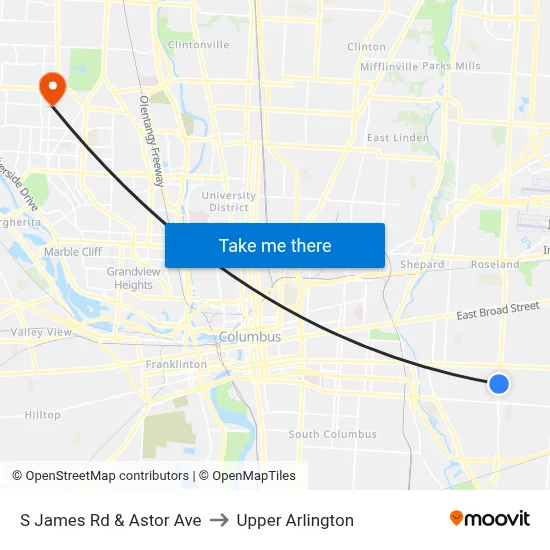S James Rd & Astor Ave to Upper Arlington map