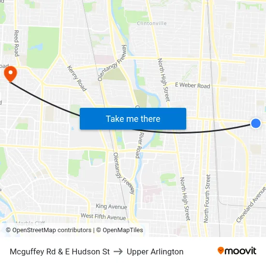 Mcguffey Rd & E Hudson St to Upper Arlington map