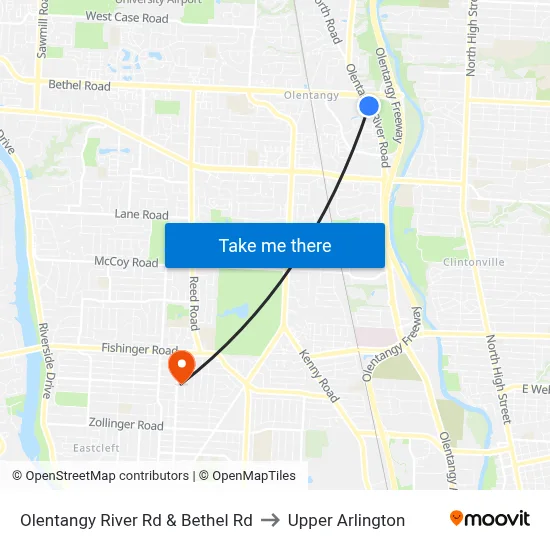 Olentangy River Rd & Bethel Rd to Upper Arlington map