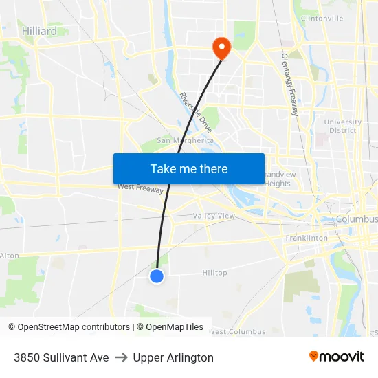 3850 Sullivant Ave to Upper Arlington map