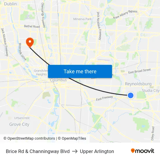 Brice Rd & Channingway Blvd to Upper Arlington map