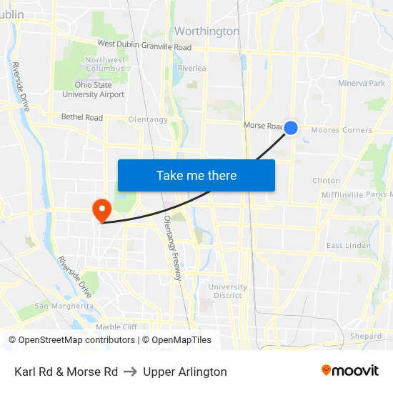 Karl Rd & Morse Rd to Upper Arlington map