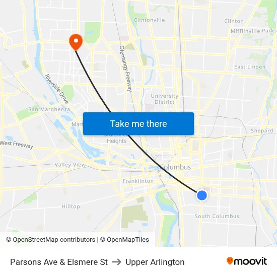 Parsons Ave & Elsmere St to Upper Arlington map