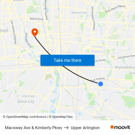 Macsway Ave & Kimberly Pkwy to Upper Arlington map
