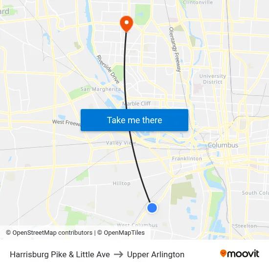 Harrisburg Pike & Little Ave to Upper Arlington map