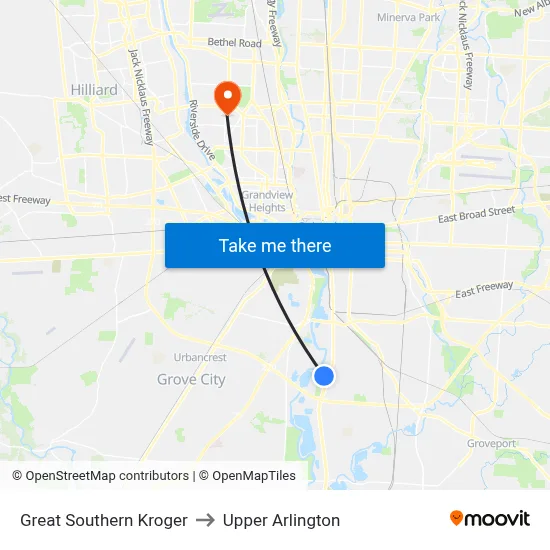 Great Southern Kroger to Upper Arlington map