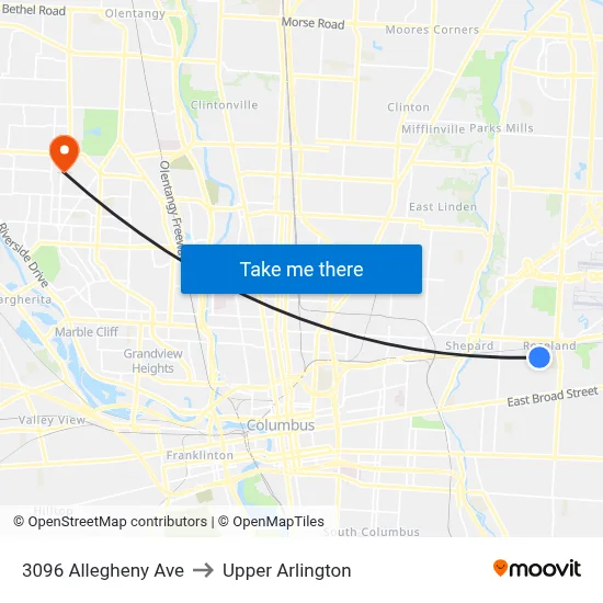 3096 Allegheny Ave to Upper Arlington map