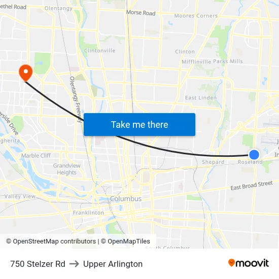 750 Stelzer Rd to Upper Arlington map