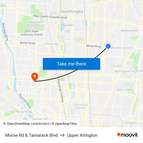 Morse Rd & Tamarack Blvd to Upper Arlington map