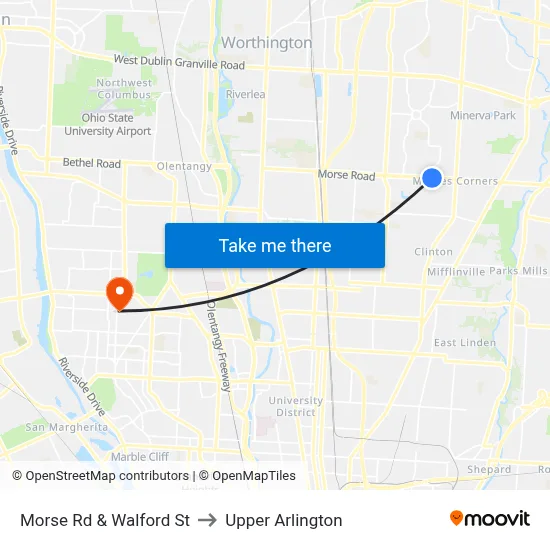 Morse Rd & Walford St to Upper Arlington map
