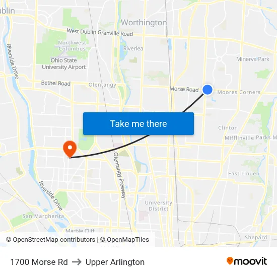 1700 Morse Rd to Upper Arlington map