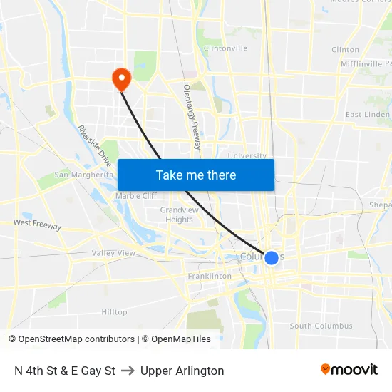 N 4th St & E Gay St to Upper Arlington map