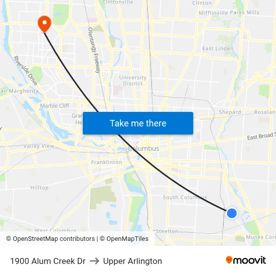 1900 Alum Creek Dr to Upper Arlington map
