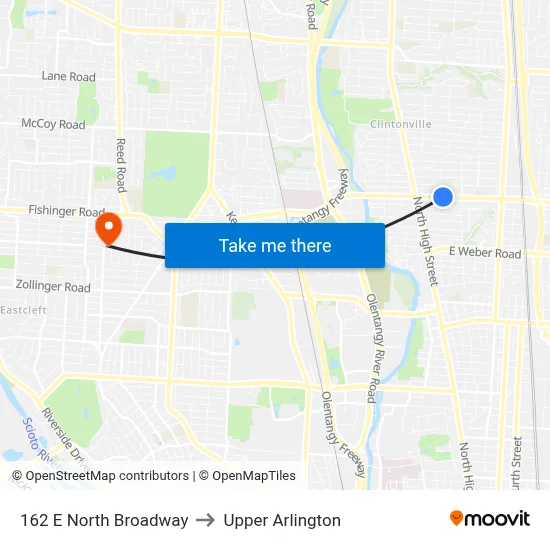 162 E North Broadway to Upper Arlington map