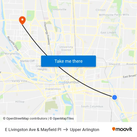 E Livingston Ave & Mayfield Pl to Upper Arlington map