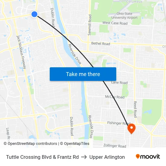 Tuttle Crossing Blvd & Frantz Rd to Upper Arlington map
