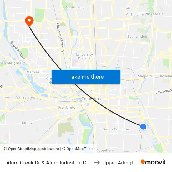Alum Creek Dr & Alum Industrial Dr N to Upper Arlington map