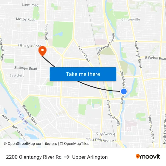 2200 Olentangy River Rd to Upper Arlington map