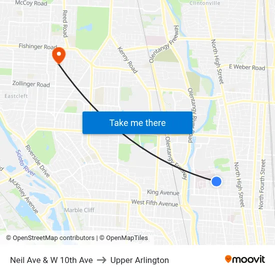 Neil Ave & W 10th Ave to Upper Arlington map