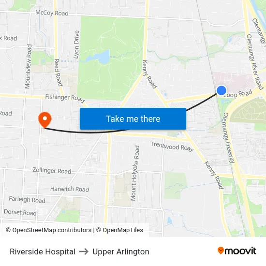 Riverside Hospital to Upper Arlington map