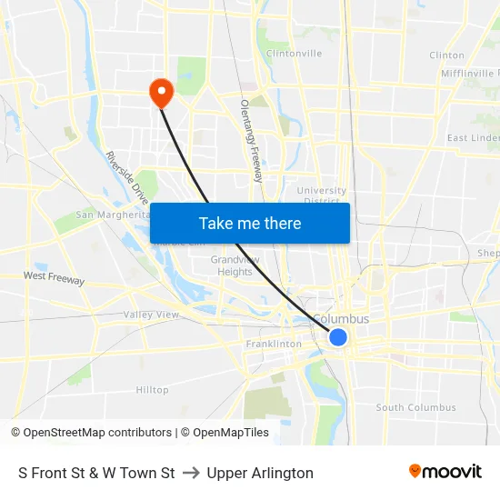 S Front St & W Town St to Upper Arlington map