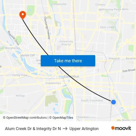 Alum Creek Dr & Integrity Dr N to Upper Arlington map