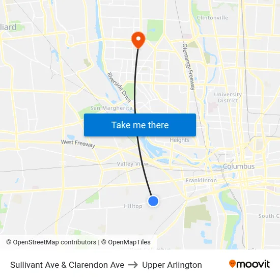 Sullivant Ave & Clarendon Ave to Upper Arlington map