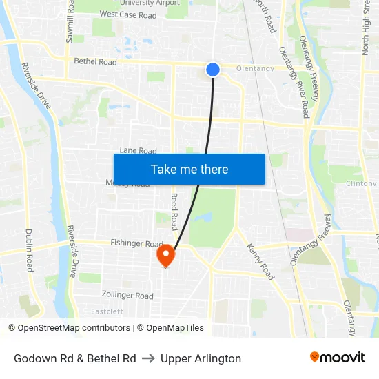 Godown Rd & Bethel Rd to Upper Arlington map