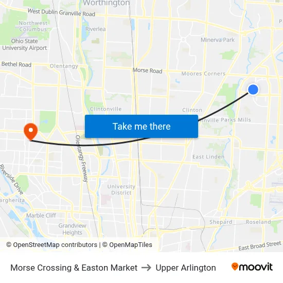 Morse Crossing & Easton Market to Upper Arlington map