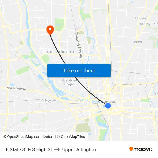E State St & S High St to Upper Arlington map