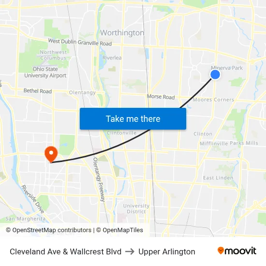 Cleveland Ave & Wallcrest Blvd to Upper Arlington map