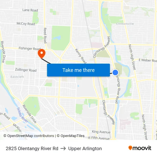 2825 Olentangy River Rd to Upper Arlington map