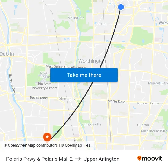 Polaris Pkwy & Polaris Mall 2 to Upper Arlington map