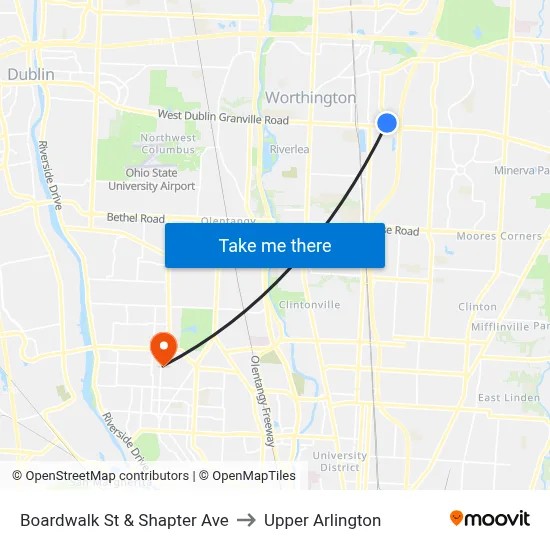 Boardwalk St & Shapter Ave to Upper Arlington map