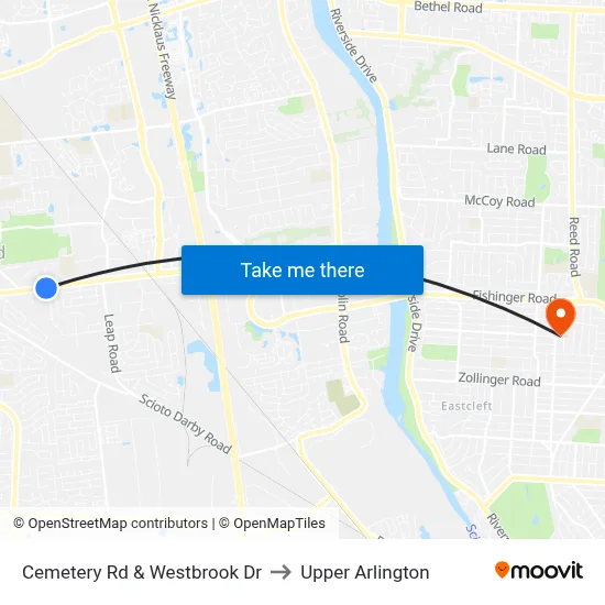 Cemetery Rd & Westbrook Dr to Upper Arlington map