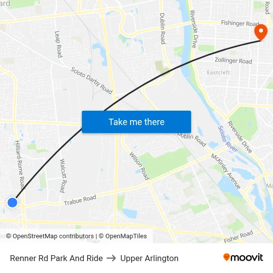 Renner Rd Park And Ride to Upper Arlington map