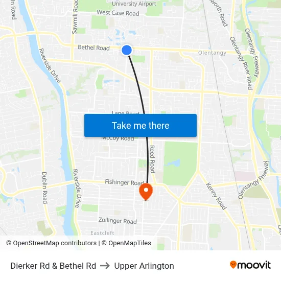 Dierker Rd & Bethel Rd to Upper Arlington map