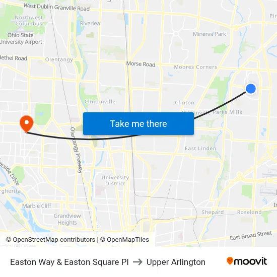 Easton Way & Easton Square Pl to Upper Arlington map
