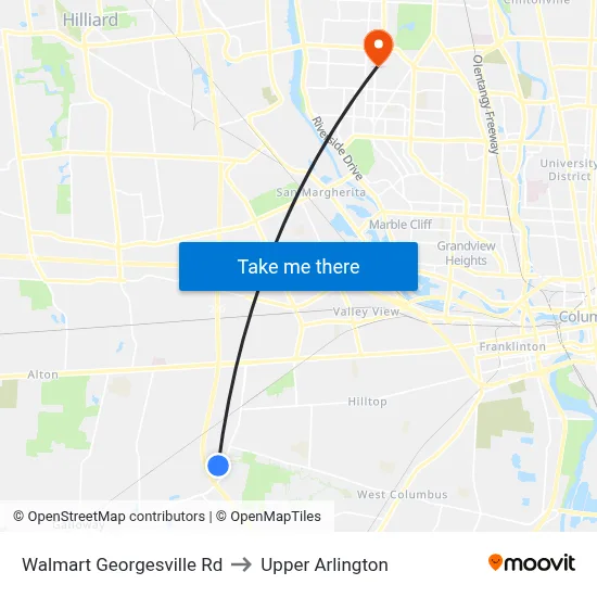 Walmart Georgesville Rd to Upper Arlington map