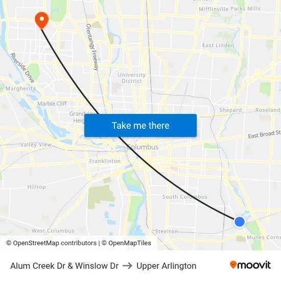 Alum Creek Dr & Winslow Dr to Upper Arlington map