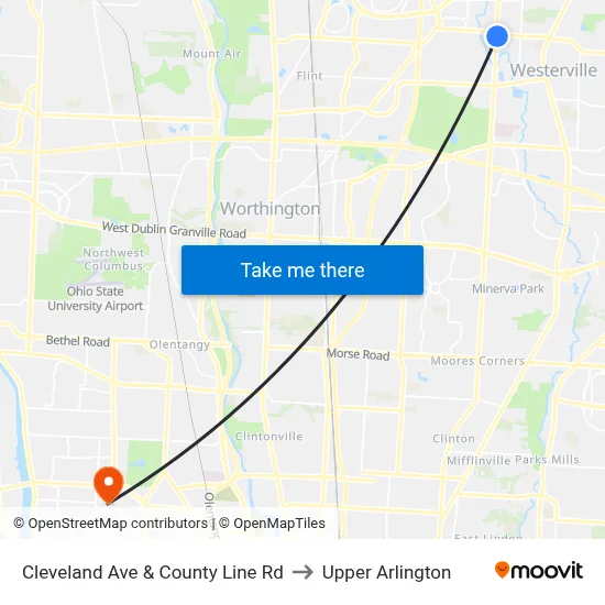 Cleveland Ave & County Line Rd to Upper Arlington map