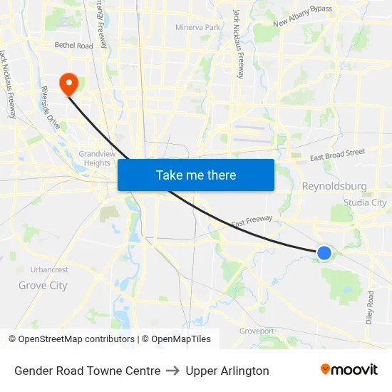 Gender Road Towne Centre to Upper Arlington map