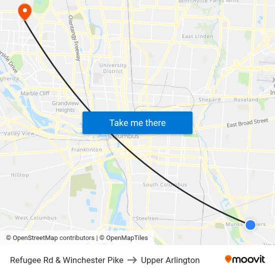 Refugee Rd & Winchester Pike to Upper Arlington map