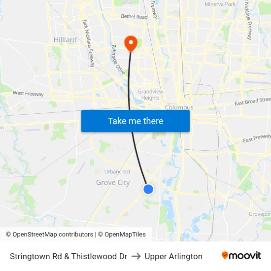 Stringtown Rd & Thistlewood Dr to Upper Arlington map