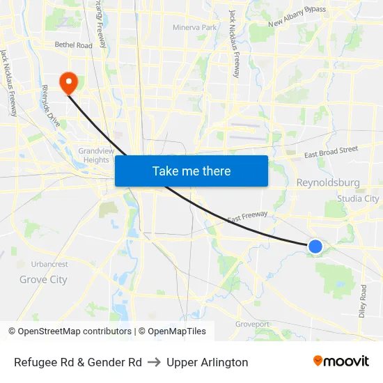 Refugee Rd & Gender Rd to Upper Arlington map