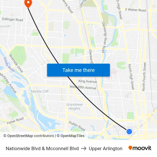 Nationwide Blvd & Mcconnell Blvd to Upper Arlington map