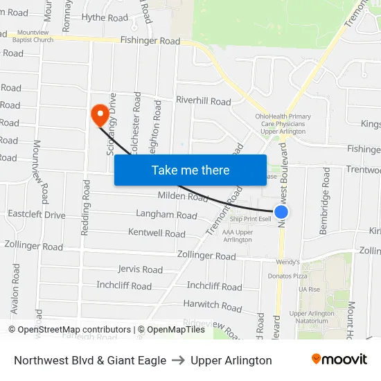 Northwest Blvd & Giant Eagle to Upper Arlington map